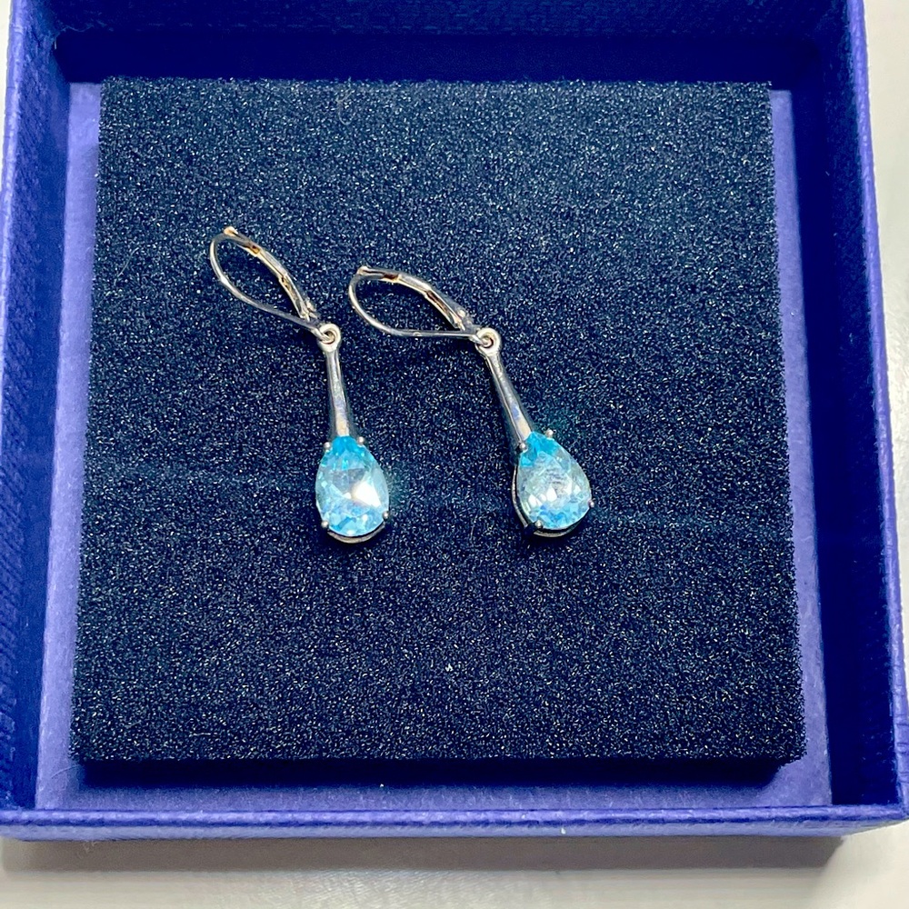 Silver and Aquamarine tear drop earrings